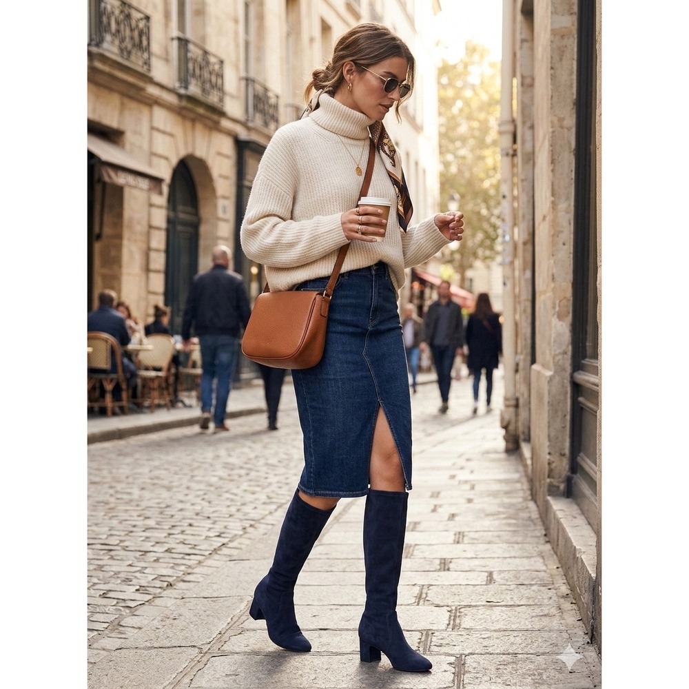 Stuart Weitzman Milla 60 Blue Suede Stretch Knee High Block Heel Boots US 6‎